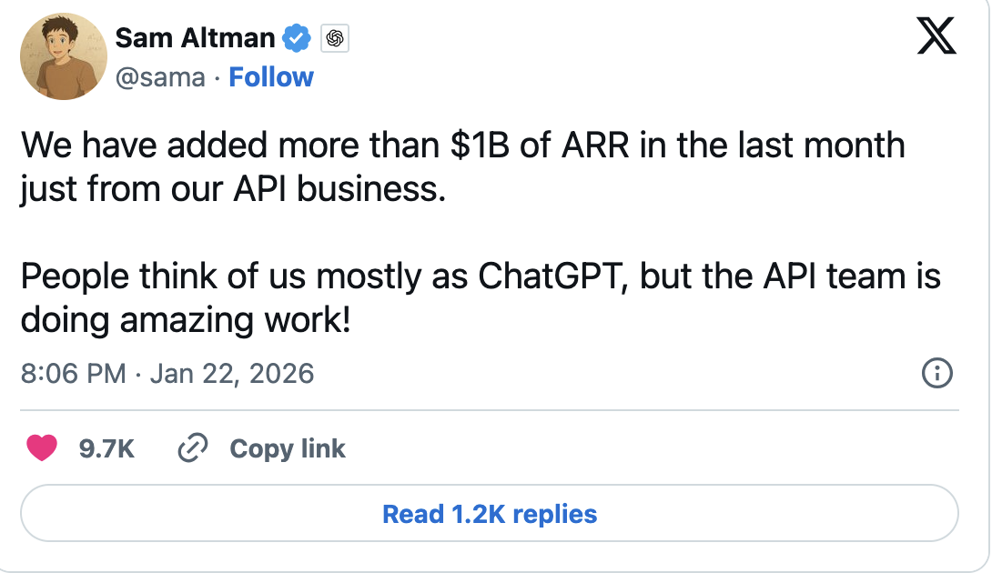 We have added more than $1B of ARR in the last month just from our API business.