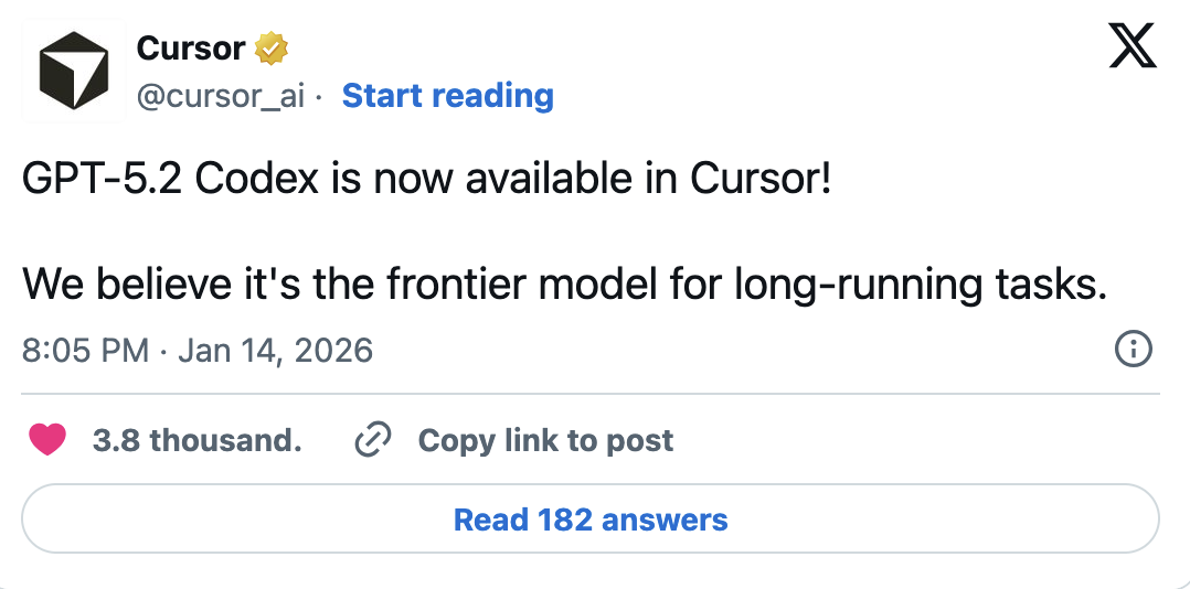 GPT-5.2 Codex in Cursor