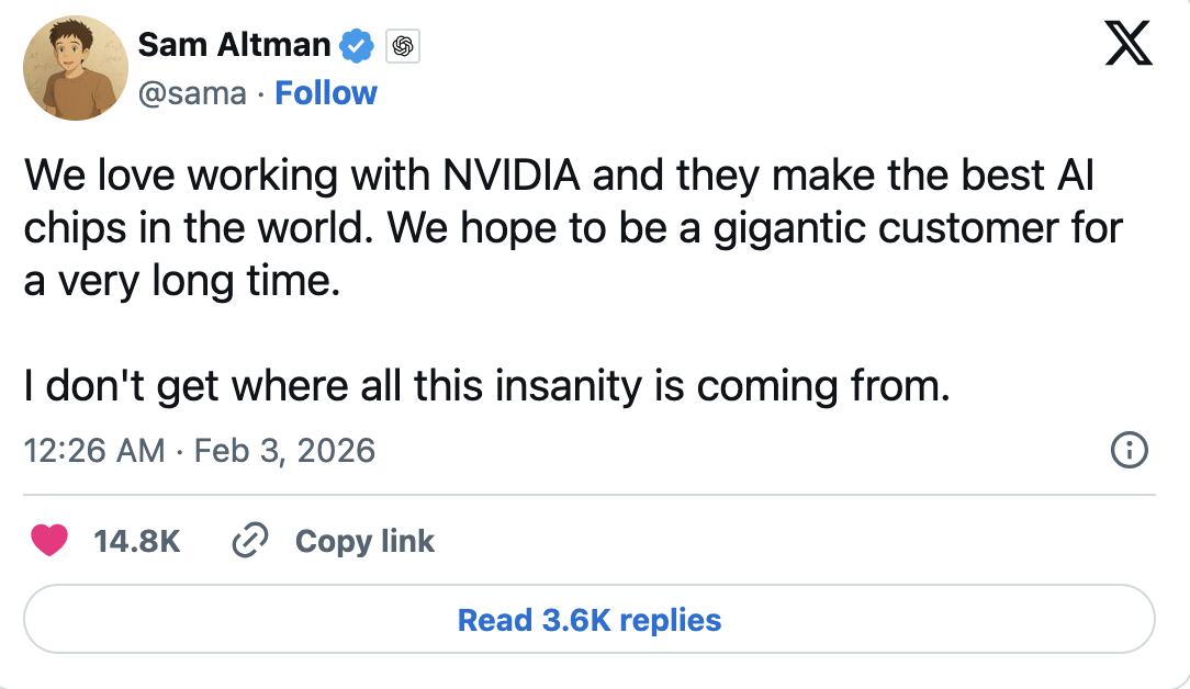 We love working with NVIDIA and they make the best AI chips in the world. We hope to be a gigantic customer for a very long time