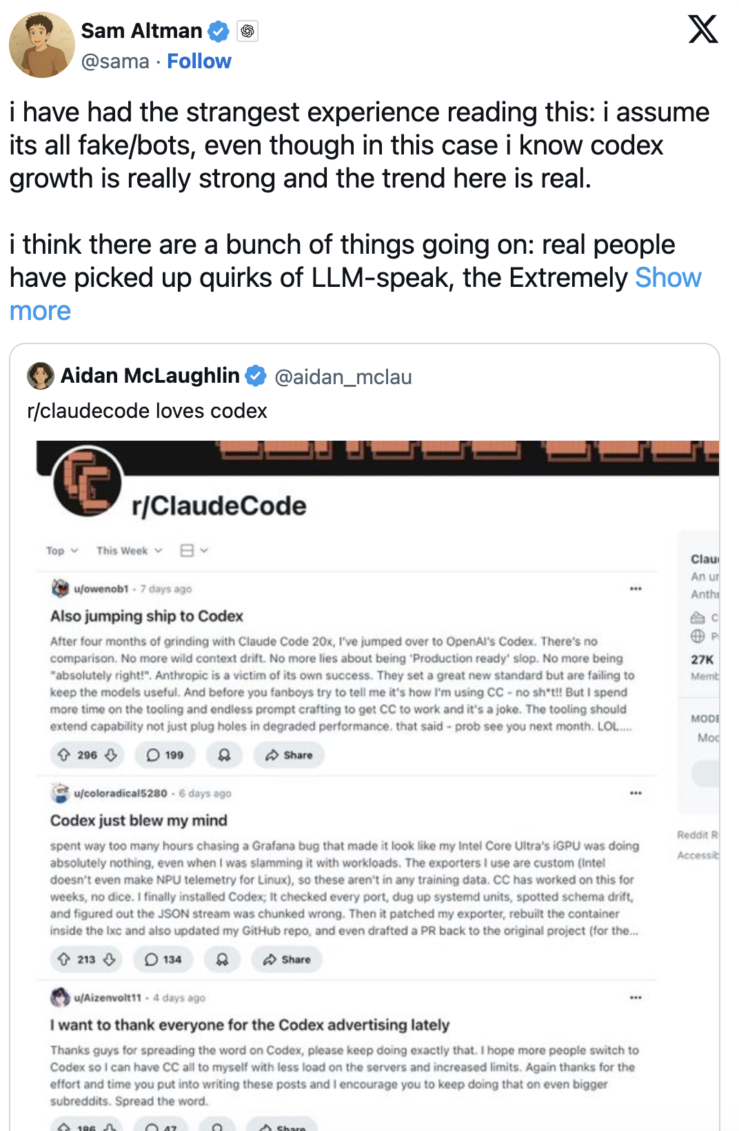 i have had the strangest experience reading this: i assume its all fake/bots