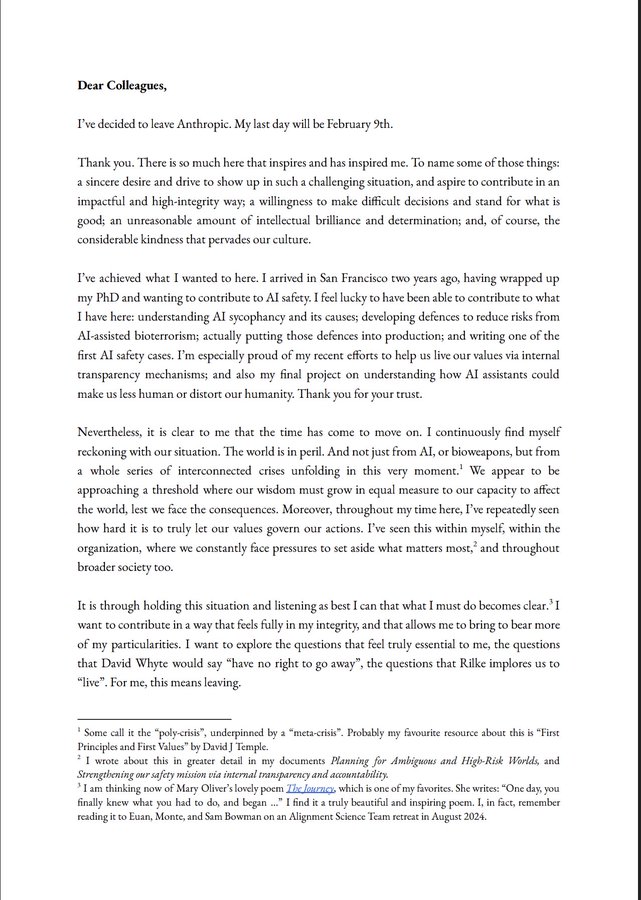 Hoy es mi último día en Anthropic. He renunciado.