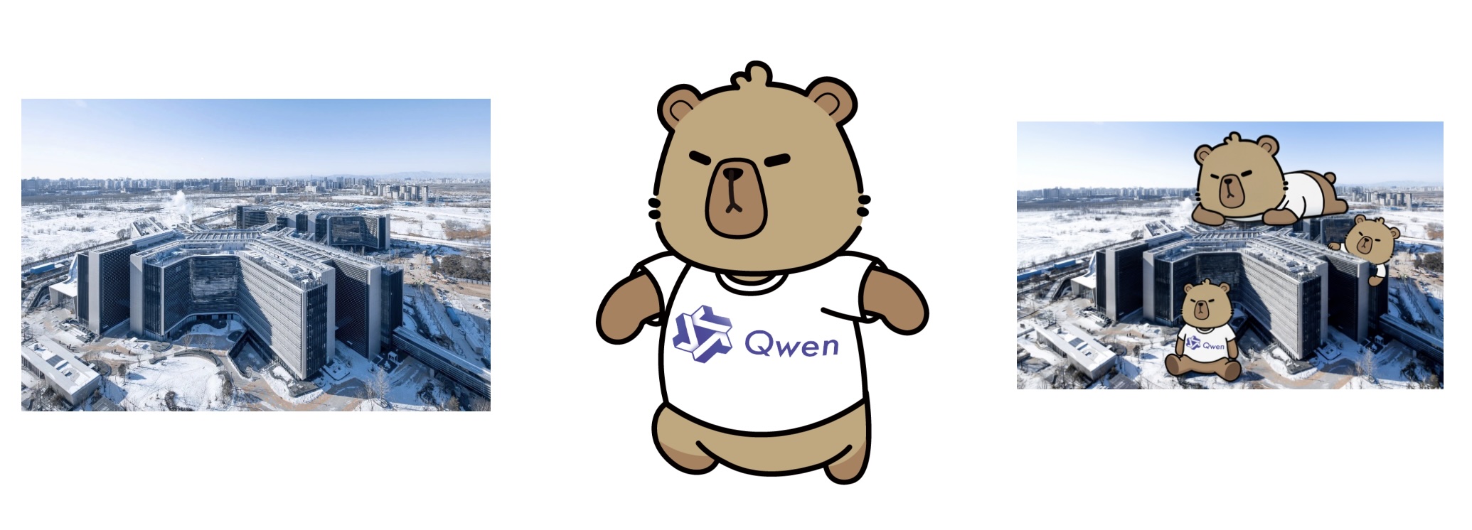 Cross-dimensional editing: Qwen-Image-2.0 is designed to insert cartoon characters into real photos, taking perspective and size ratios into account. Image: Qwen